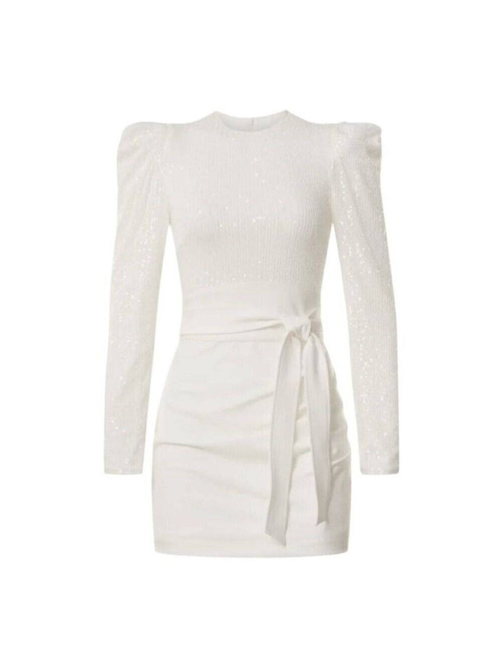 NWT Elle Zeitoune M White Sequin Long Sleeve Alex Mini Dress Party MSRP $330